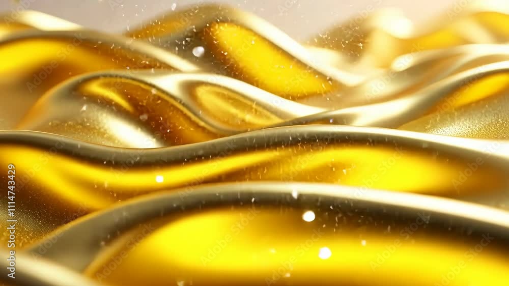 Poster golden waves undulating with shimmering effects in a bright atmospheric setting