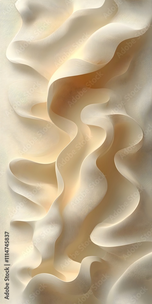 Poster an abstract close-up of soft, flowing fabric in shades of cream, creating a wavy texture that evokes