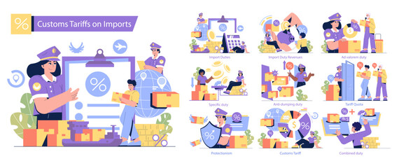 Obraz premium Customs Tariffs on Imports. Flat Vector Illustration