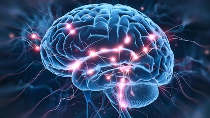 a glowing brain with interconnected pathways, representing artificial intelligence, neuroscience, and innovative technology