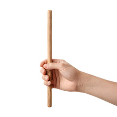 Hand Holding a Wooden Baton Isolated on Transparent Background