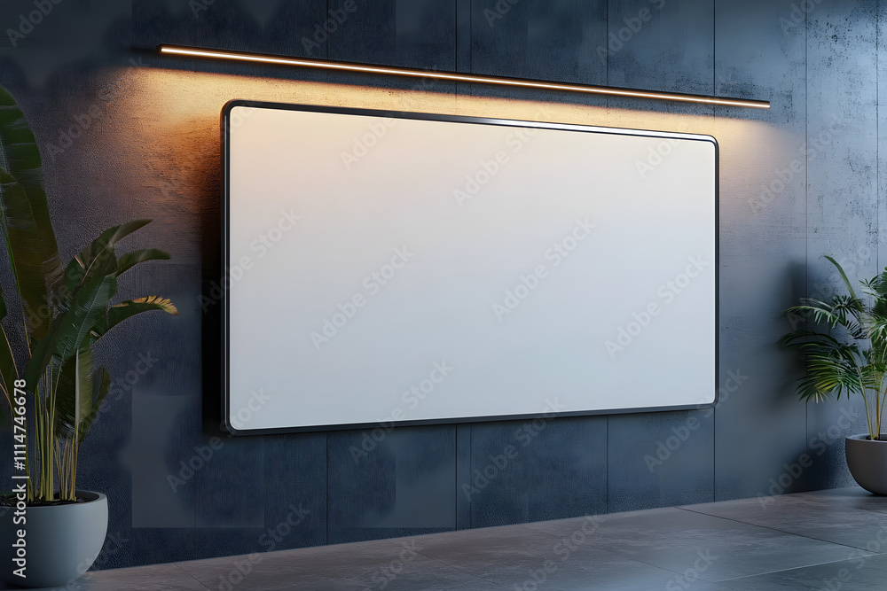 Poster blank digital display on modern wall. 3d rendering