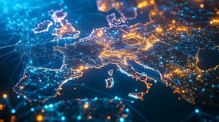 Abstract digital map, information network concept, cyberspace world and cyber technology