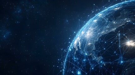 Naklejka premium Abstract digital map, Futuristic globe with abstract connected lines, information network planet, cyberspace world and cyber technology