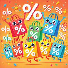 Colorful Animated Shopping Bags with Discounts - Festive Sale Illustration