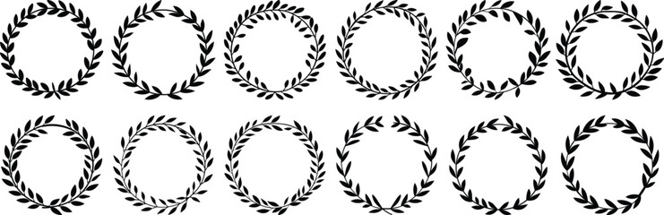 Wreath silhouettes set, laurel pack of vector silhouette design, isolated background