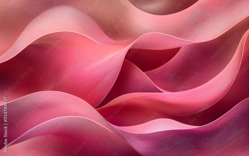 Poster a mesmerizing abstract design featuring flowing waves in soft shades of pink and coral, creating a s