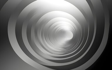 Fototapeta premium A mesmerizing abstract image featuring a spiraling tunnel of light and shadow, creating an illusion of depth and movement in shades of gray and white.