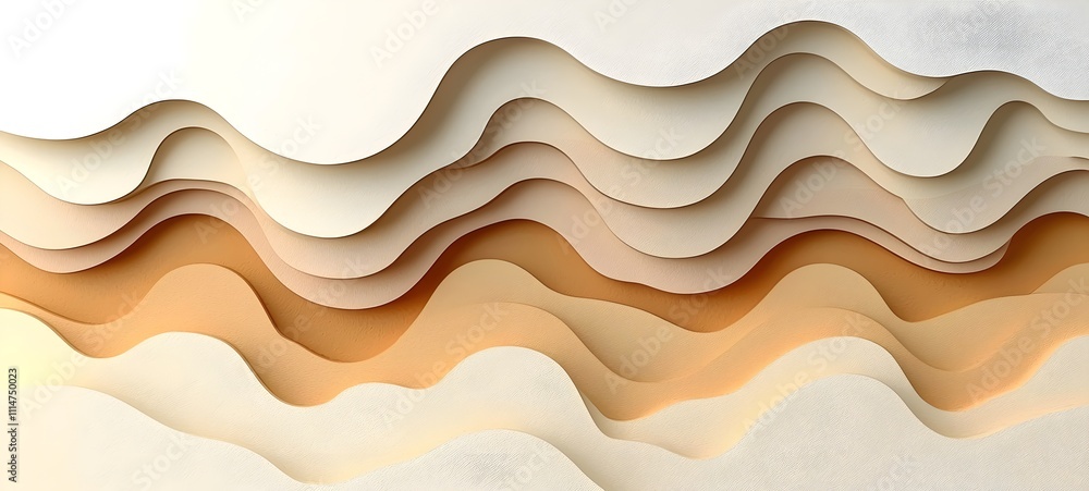 Poster an abstract composition featuring layered waves of beige and cream paper, creating a harmonious blen