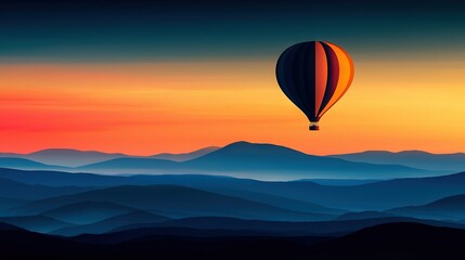 Obraz premium Hot air balloon over mountaintop at sunset, with mountain range in background and foreground