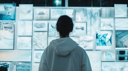 Obraz premium Silhouette of a Businesswoman Looking at Presentation on Screen