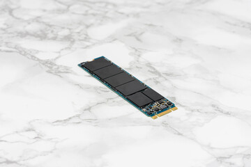 Blue M.2 SSD on a White Surface