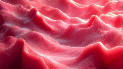 Obraz premium An abstract digital landscape featuring fluid, undulating waves in shades of pink and red, creating a warm, inviting atmosphere with a soft, textured appearance.