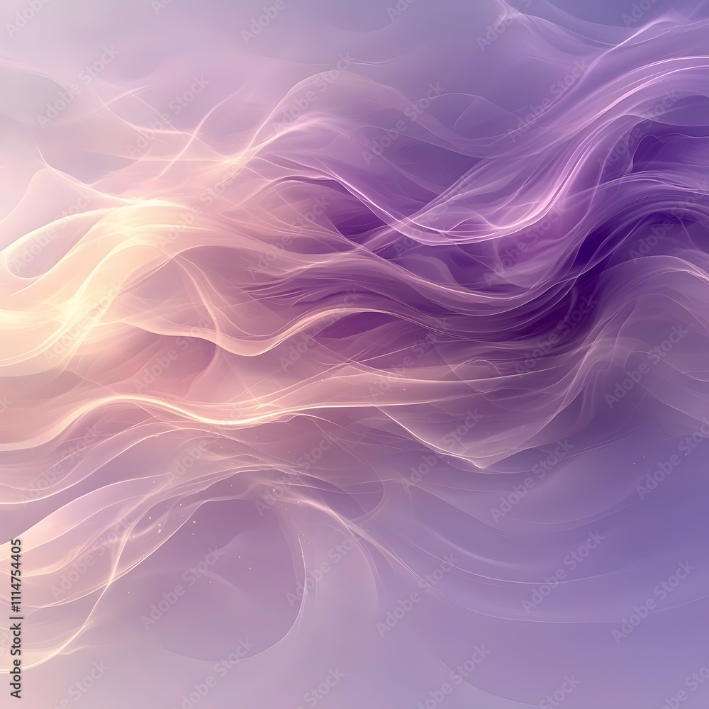 Poster a mesmerizing display of soft, flowing waves in a blend of purple and pastel hues, creating a dreamy