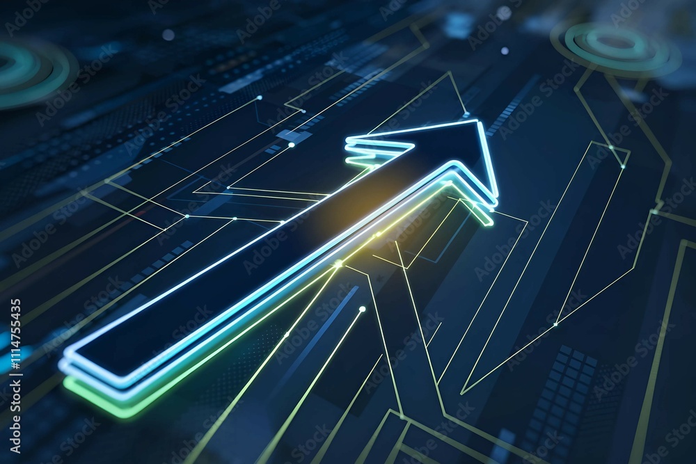 Aufkleber technology growth and data visualization with neon arrow and futuristic design
