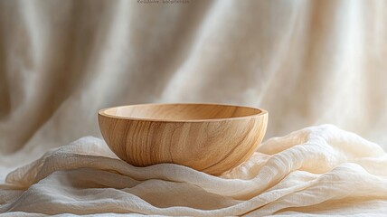 Simple Wooden Bowl on Soft Textile