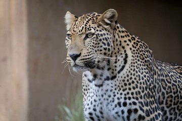 Obraz premium close-up of a leopard with detailed fur patterns in natural lighting