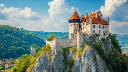 Naklejka premium Majestic Mountaintop Castle in Europe