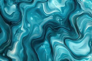 Obraz premium Turquoise marbled pattern with wavy, flowing lines.