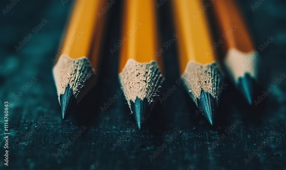 Poster neatly sharpened pencils aligned in a row, showcasing their precision and readiness for writing or d