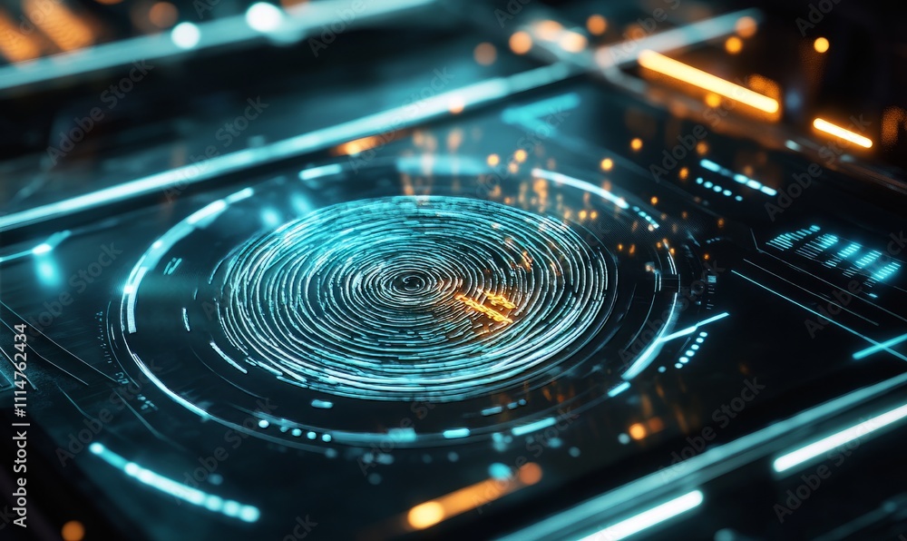 Aufkleber a futuristic fingerprint scan icon depicting biometric technology and security concepts in an eye-ca