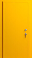 Bright Yellow Solid Background with a Simple Silver Door Handle and Keyhole - Minimalistic and Modern Design