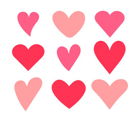 Collection of pink and red hearts. Valentine's Day design elements. Vector illustration in simple style