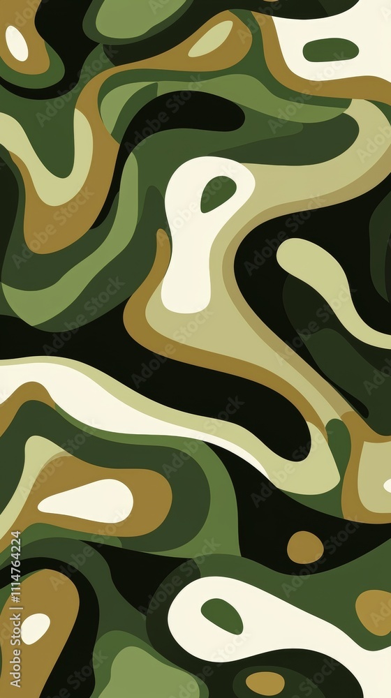 Aufkleber abstract camouflage pattern featuring wavy stripes in varying shades of green, brown, and beige, cre