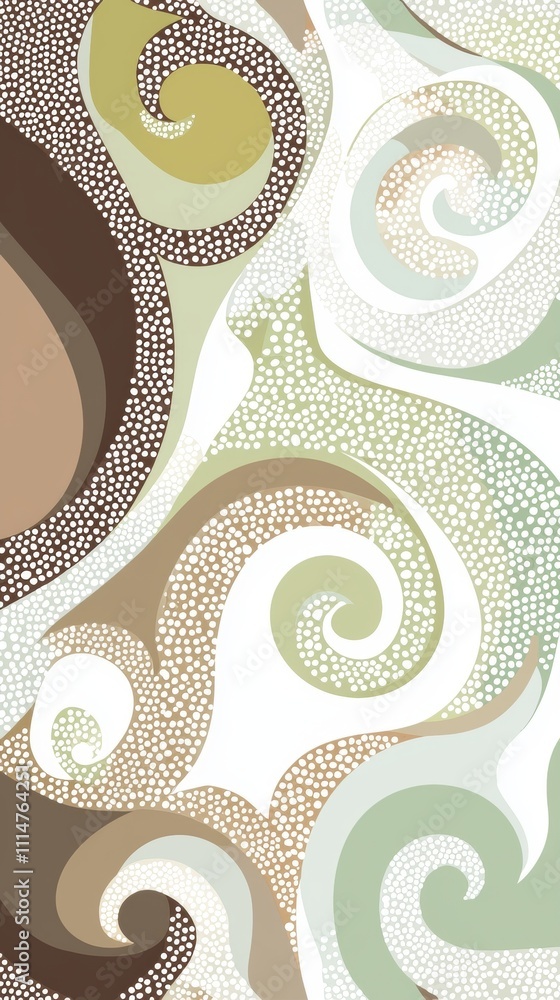 Poster abstract swirling pattern creating a dynamic visual flow, with dotted textures adding depth and comp