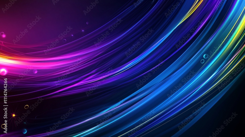 Poster abstract digital art featuring vibrant light trails flowing gracefully across a dark backdrop, creat