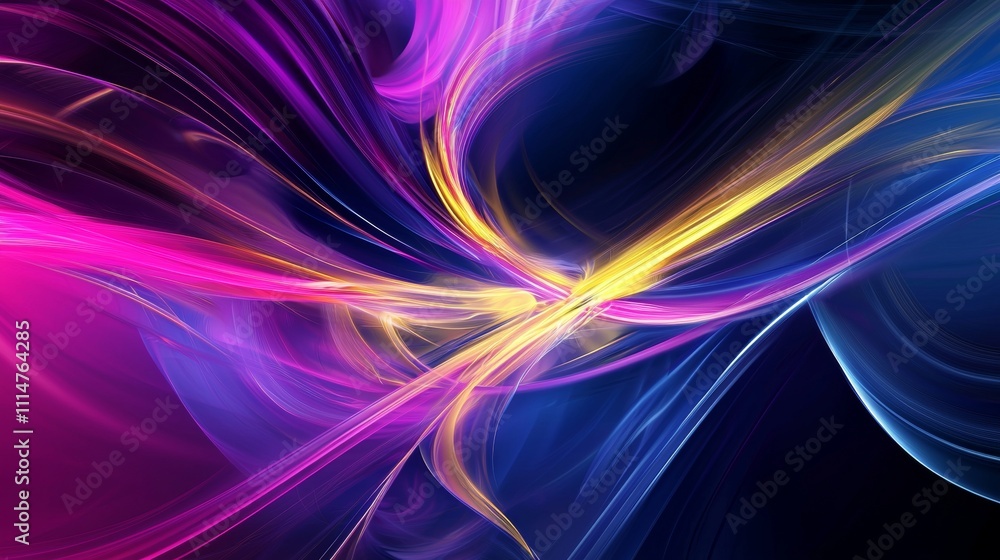 Poster colorful light streaks flow and merge in the center, creating a vibrant and dynamic abstract composi