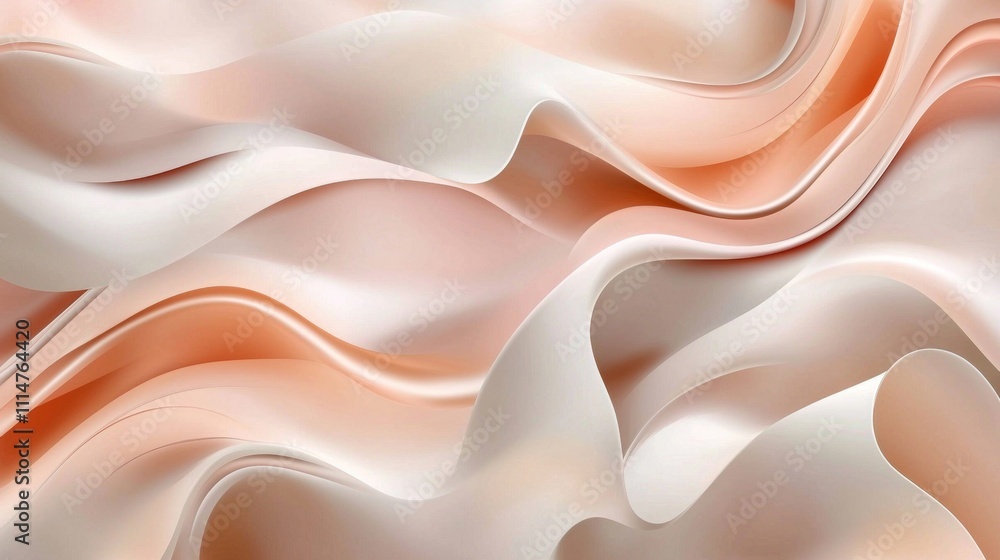 Poster luxurious satin fabric flows and folds, creating smooth waves and ripples in delicate pastel colors,