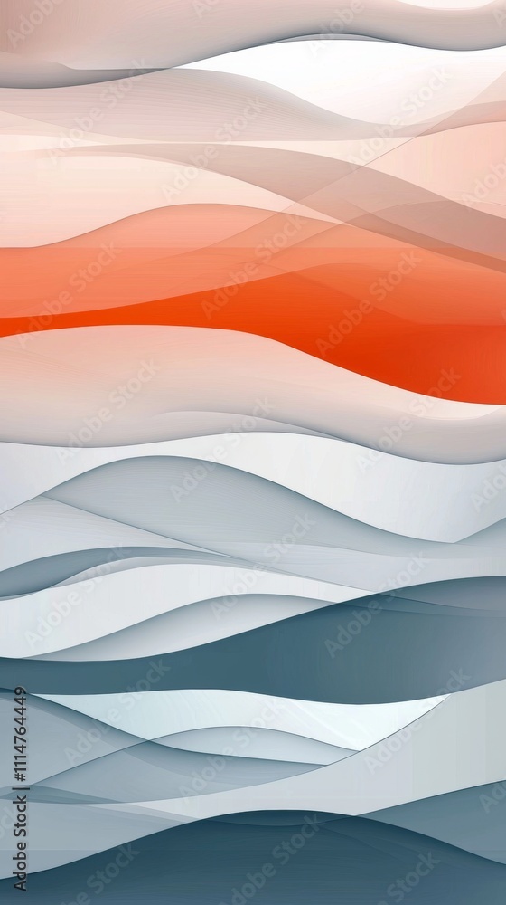 Poster Smooth overlapping gradient waves in shades of orange, blue, and gray create a dynamic and visually appealing abstract background, suitable for modern design projects