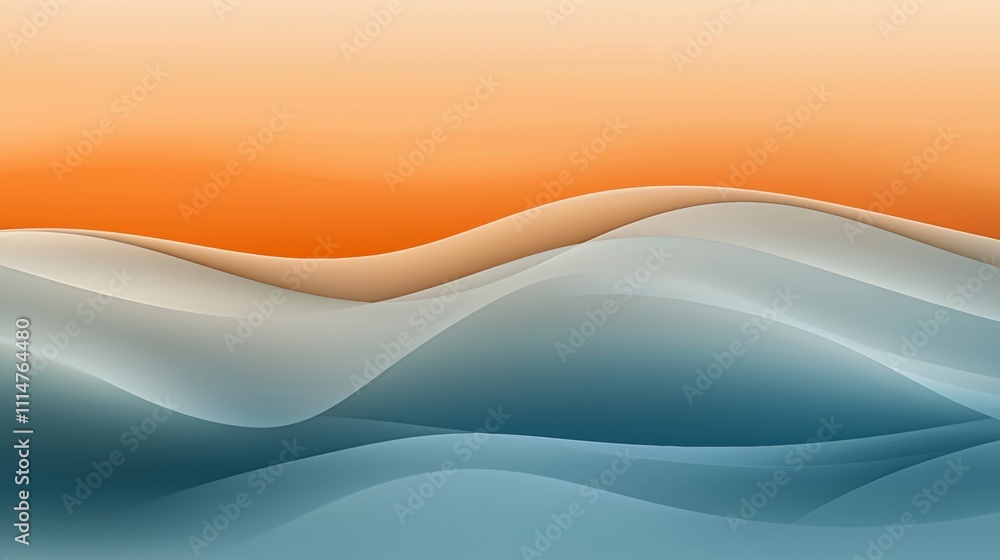 Poster smooth, translucent waves in shades of orange and blue create a dynamic and flowing abstract backgro