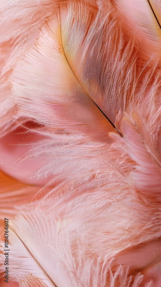 Poster close-up of overlapping pink flamingo feathers creating a soft, delicate, and textured background, c