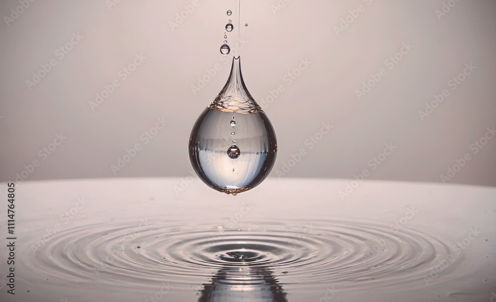 Poster drop of water is falling into a pool of water. the water is clear and the drop is small