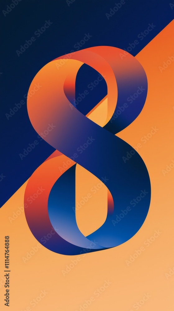 Poster large stylized number eight is rendered with a smooth gradient of orange and blue, creating a visual