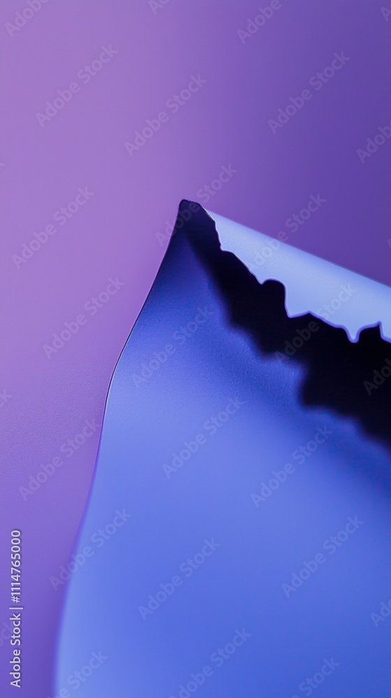 Poster smooth, curved sheet of blue material casting a dynamic shadow against a purple backdrop, creating a