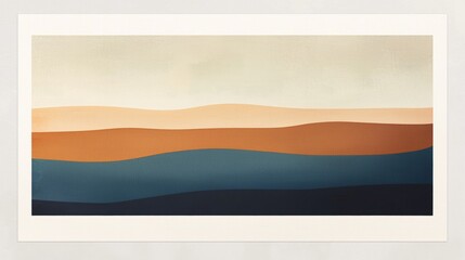 Obraz premium Minimalist abstract landscape artwork showcasing rolling hills in warm earthy tones under a serene, expansive sky, creating a calming and contemplative atmosphere