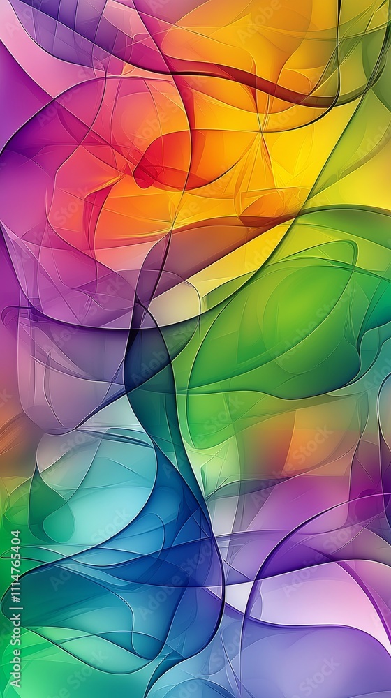 Poster Smooth, translucent shapes in vibrant hues intertwine, creating a dynamic and flowing abstract composition, suitable for various design applications