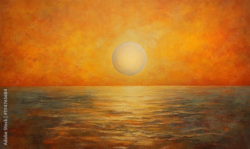 Poster a hazy and grainy gradient of warm oranges and yellows sink into a serene and textured ocean capturi