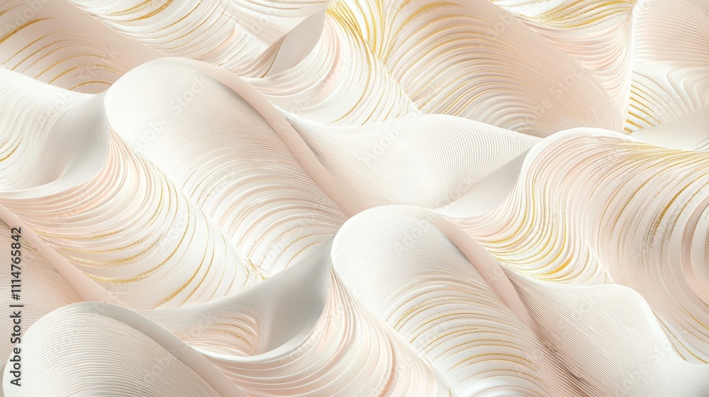 Poster luxurious white and gold abstract texture forming elegant waves, perfect for backgrounds and design 