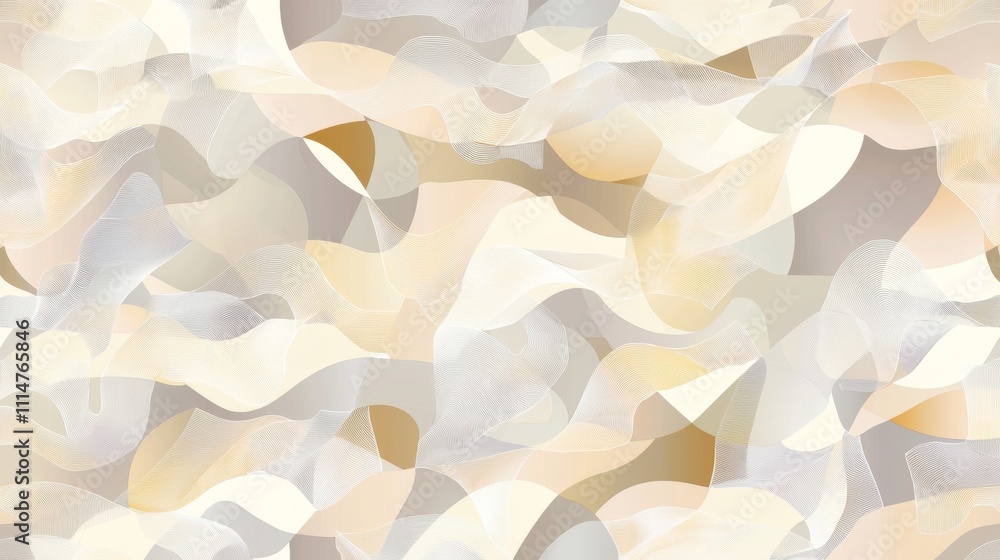 Poster soft beige and white abstract background featuring a dynamic wavy pattern, creating an elegant and m