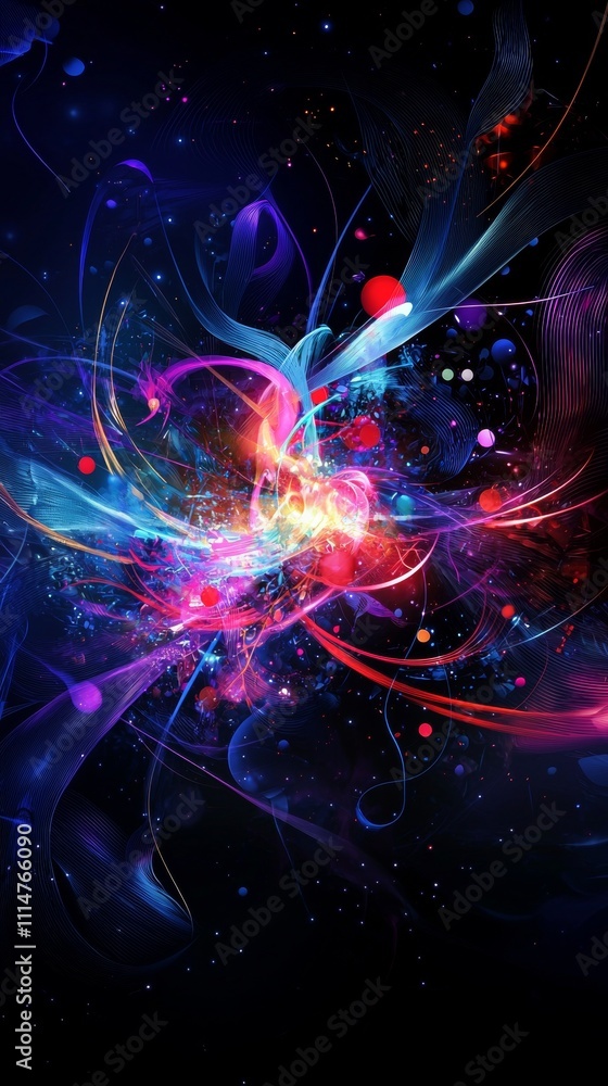 Poster vibrant beams of light and energy swirl and intertwine against a backdrop of deep space, creating a 