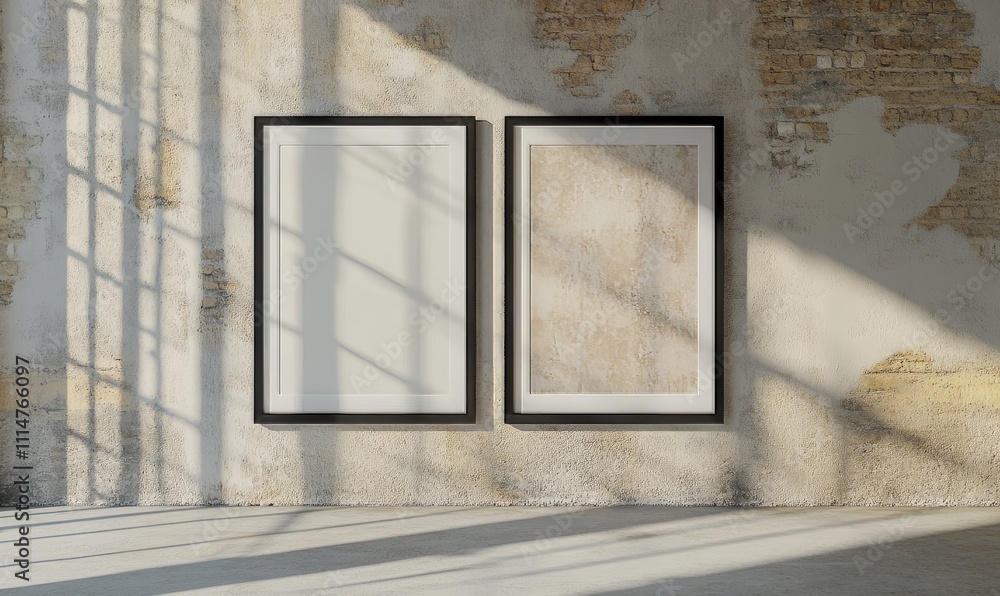Aufkleber a pair of vertical black frames mock up on concrete floor with light overlays. a pair of vertical bl