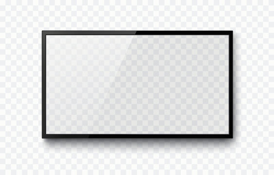 Screen or photo frame isolated on transparent background. Black flat led computer monitor, tablet display. Vector blank lcd, plasma TV mockup