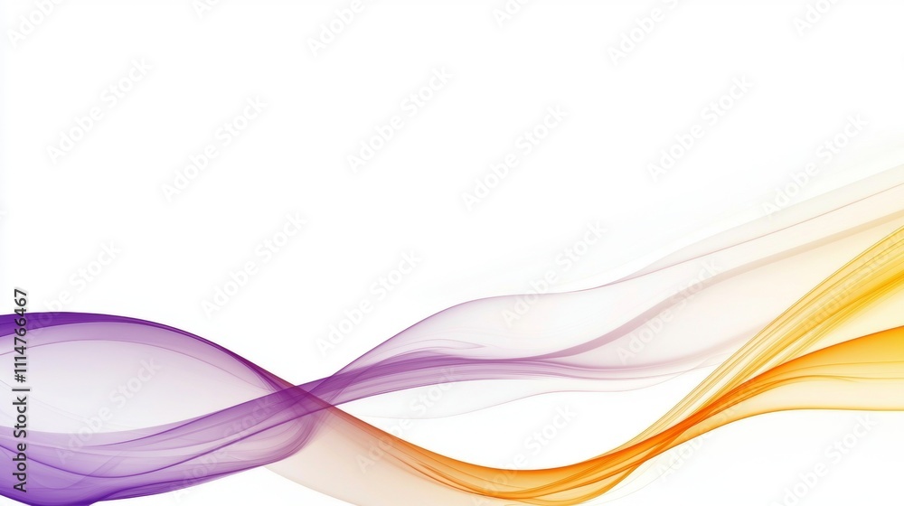 Poster smooth purple and orange waves are creating a dynamic and elegant design on a clean white background