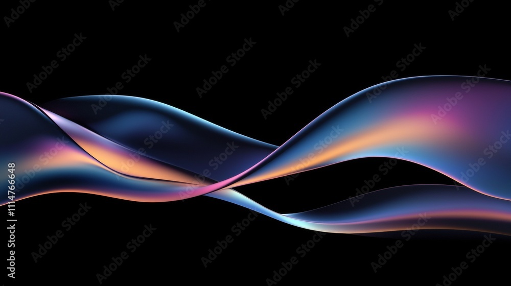 Poster Abstract colorful waves with iridescent effect flowing smoothly on a black background creating a mesmerizing visual with vibrant hues and dynamic movement