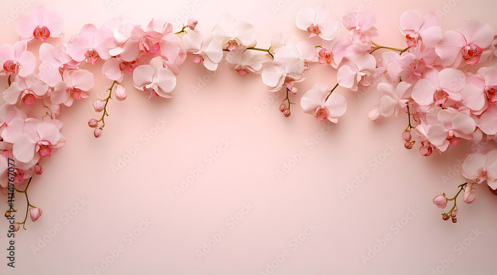 Poster a simple, minimal orchid border featuring small clusters or individual orchids placed subtly along t
