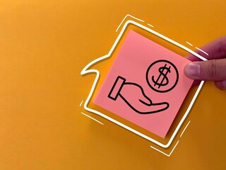 Hand icon with money. getting a lot of money. Money icon drawn on office paper for notes.